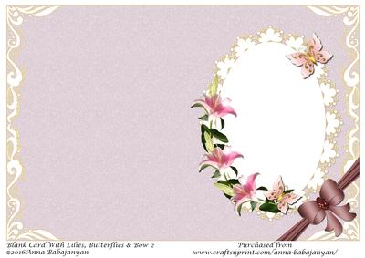 Blank Card with Lilies, Butterflies & Bow 2