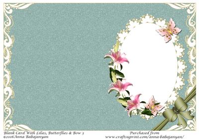 Blank Card with Lilies, Butterflies & Bow 3