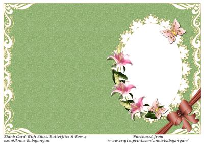 Blank Card with Lilies, Butterflies & Bow 4