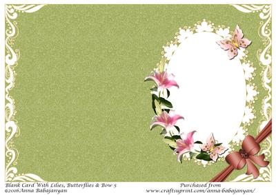 Blank Card with Lilies, Butterflies & Bow 5