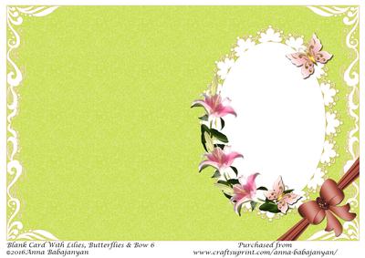 Blank Card with Lilies, Butterflies & Bow 6