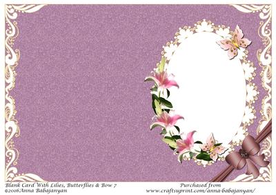 Blank Card with Lilies, Butterflies & Bow 7