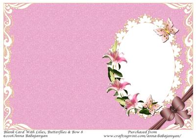 Blank Card with Lilies, Butterflies & Bow 8