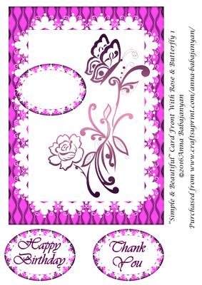 Simple & Beautiful Card Front with Rose & Butterfly 1