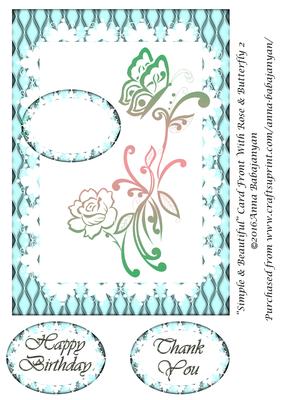 Simple & Beautiful Card Front with Rose & Butterfly 2