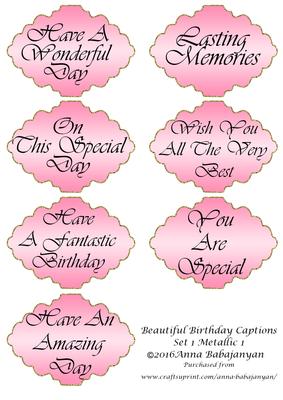 Beautiful Birthday Captions Set 1 Metallic 1