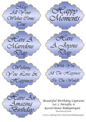Beautiful Birthday Captions Set 2 Metallic 6