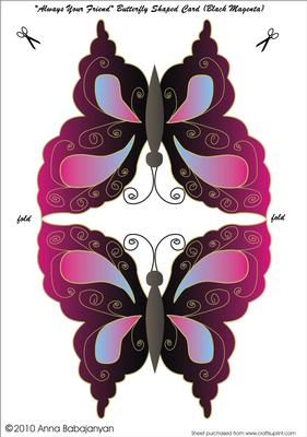 Always Your Friend Butterfly Shaped Card (black Magenta)