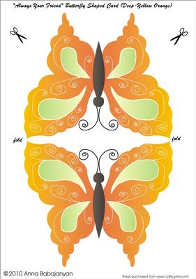 Always Your Friend Butterfly Shaped Card (yellow Orange)