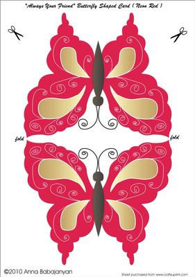 Always Your Friend Butterfly Shaped Card (neon Red)