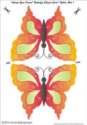 Always Your Friend Butterfly Shaped Card (yellow Red)