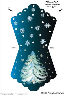 Christmas Tree Scalloped Edge Card (dark Cyan)