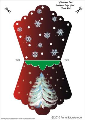Christmas Tree Scalloped Edge Card (dark Red)