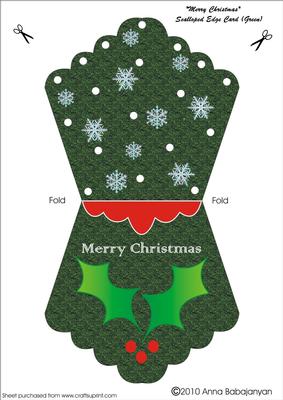 Merry Christmas Scalloped Edge Card (green)