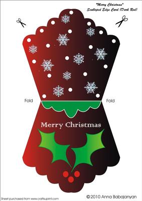 Merry Christmas Scalloped Edge Card (dark Red)