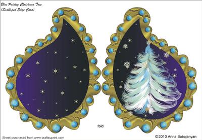 Blue Paisley Christmas Tree (scalloped Edge Card )