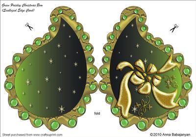 Green Paisley Christmas Bow (scalloped Edge Card)