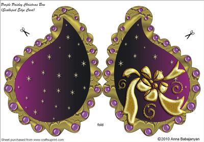 Purple Paisley Christmas Bow (scalloped Edge Card)