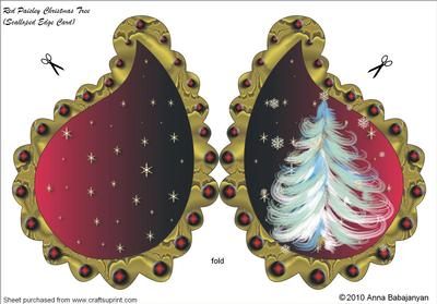 Red Paisley Christmas Tree (scalloped Edge Card)