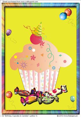 A4 "birthday Cupcake & Candies" (yellow 1)