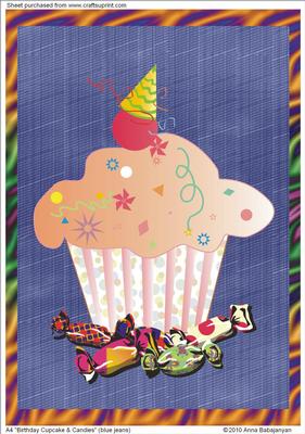 A4 "birthday Cupcake & Candies" (blue Jeans Texture)
