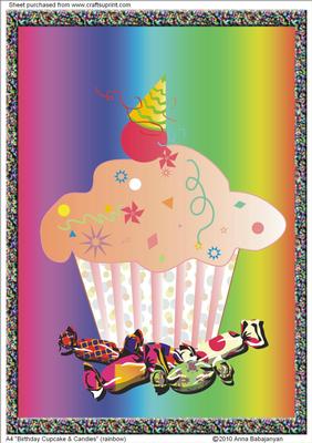 A4 "birthday Cupcake & Candies" (rainbow)