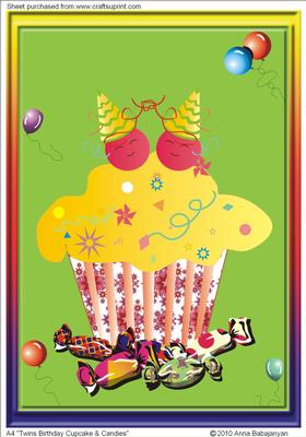 A4 "twins Birthday Cupcake & Candies"