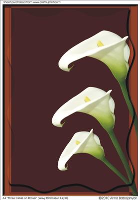 A4"three Callas on Brown" (wavy Embossed Layer)