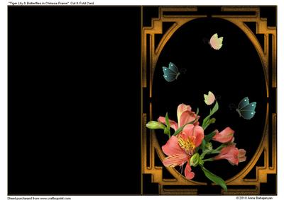 Tiger Lily & Butterflies in Chinese Frame Cut & Fold Card