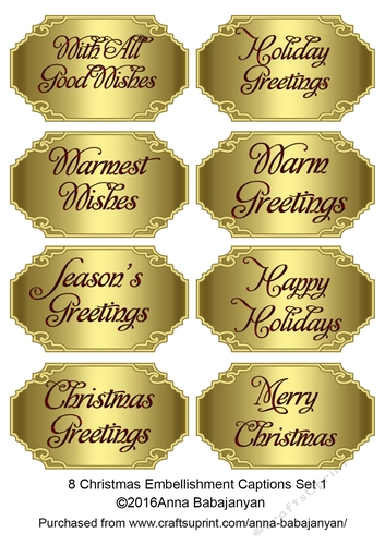 8 Christmas Embellishment Captions Set 1