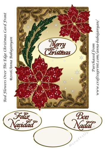 Red Flowers Over The Edge Christmas Card Front