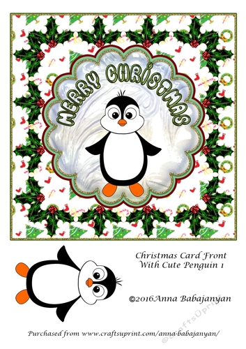 Christmas Card Front With Cute Penguin 1