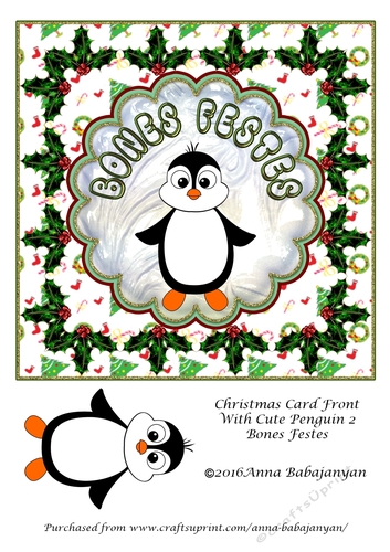Christmas Card Front With Cute Penguin 2 Bones Festes
