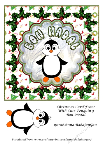 Christmas Card Front With Cute Penguin 3 Bon Nadal