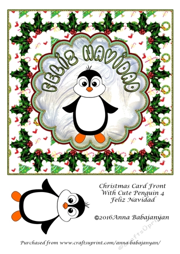 Christmas Card Front With Cute Penguin 4 Feliz Navidad