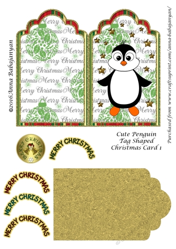 Cute Penguin Tag Shaped Christmas Card 1