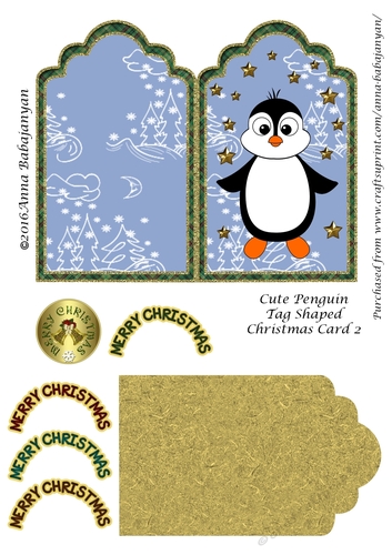 Cute Penguin Tag Shaped Christmas Card 2