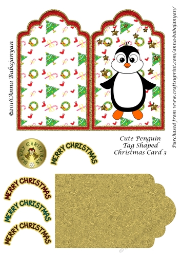 Cute Penguin Tag Shaped Christmas Card 3