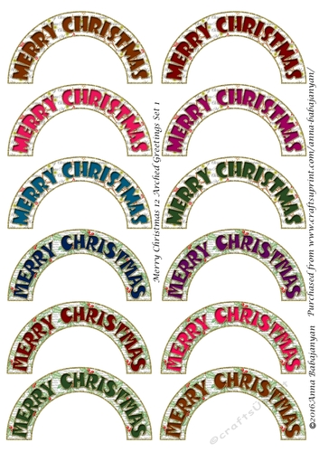 Merry Christmas 12 Arched Greetings Set 1