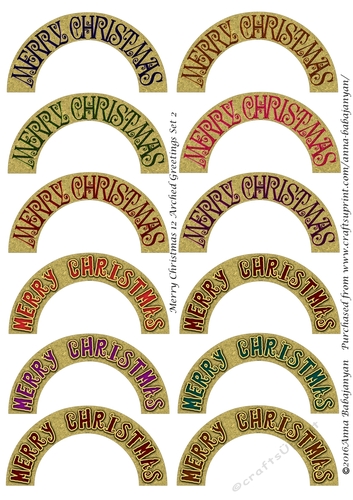 Merry Christmas 12 Arched Greetings Set 2