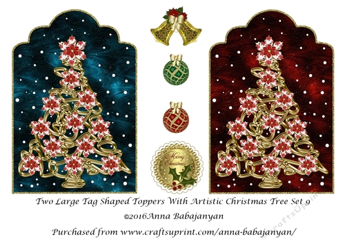 Two Large Tag Shaped Toppers With Artistic Christmas Tree Set 9