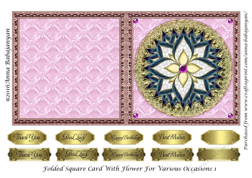 Folded Square Card With Flower For Various Occasions 1