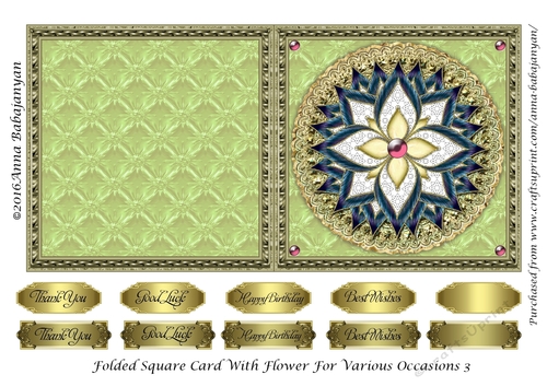Folded Square Card With Flower For Various Occasions 3