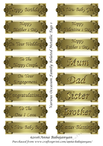 Various Occasion Family Related Metallic Tags 1