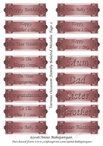 Various Occasion Family Related Metallic Tags 2
