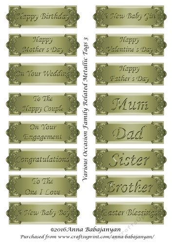 Various Occasion Family Related Metallic Tags 3