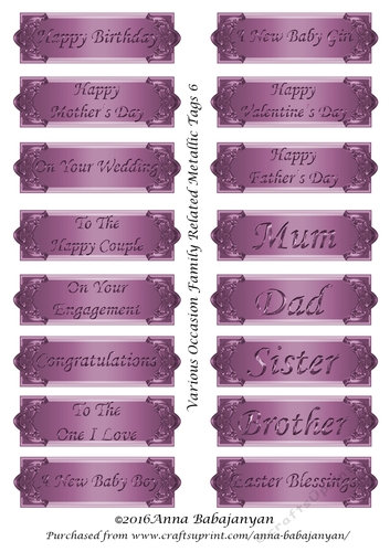 Various Occasion Family Related Metallic Tags 6