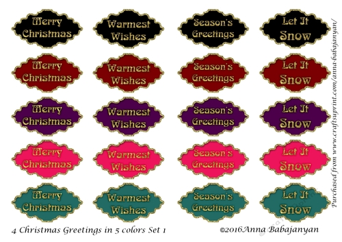 4 Christmas Greetings in 5 colors Set 1