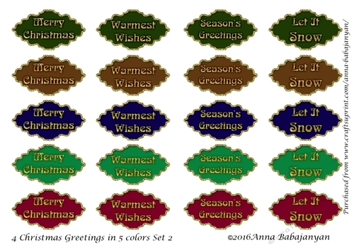 4 Christmas Greetings in 5 colors Set 2