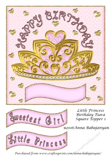 Little Princess Birthday Tiara Square Topper 1